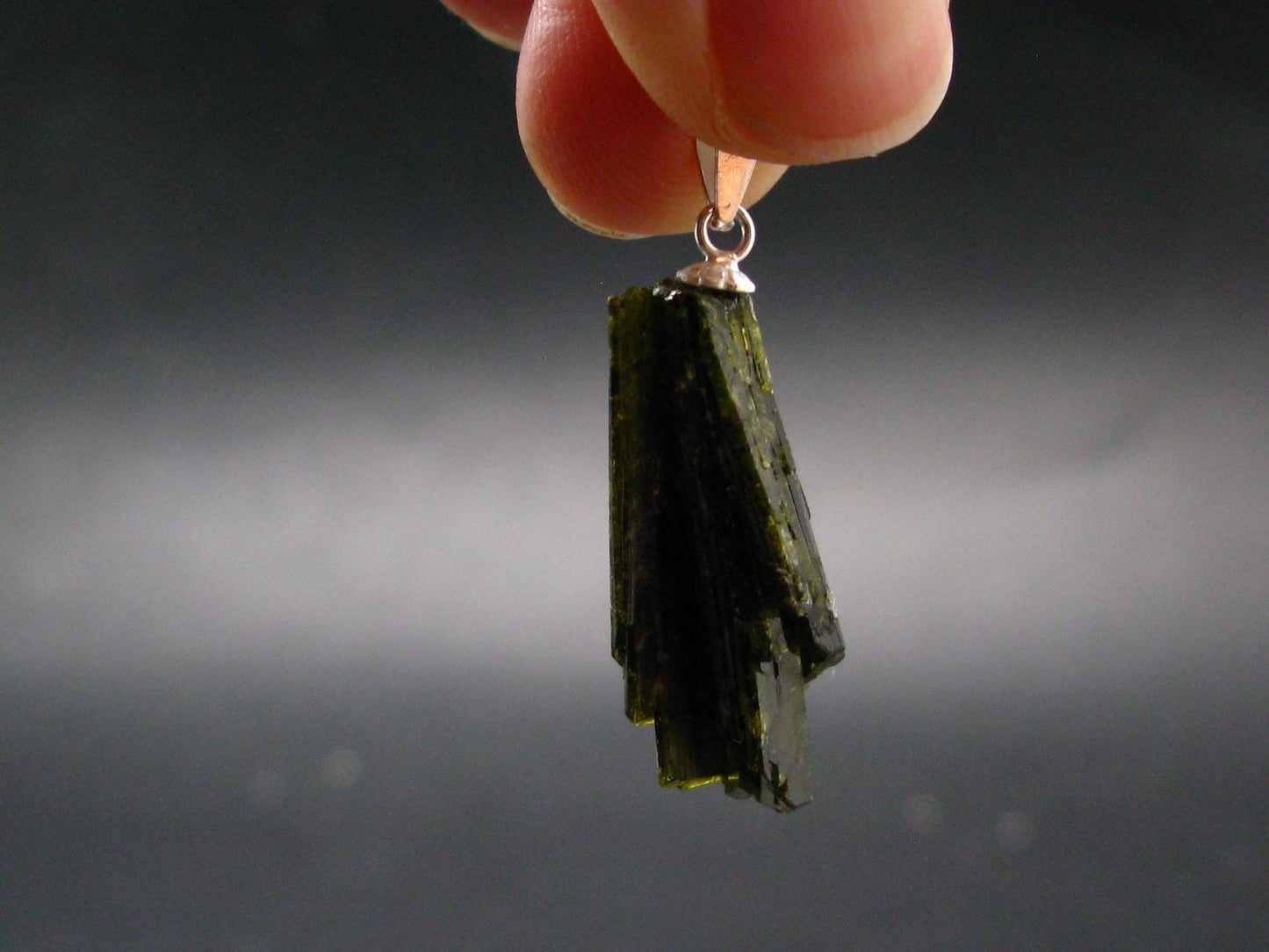 Nice Rare Terminated Epidote Crystal Silver Pendant From Peru - 1.3" - 3.43 Grams