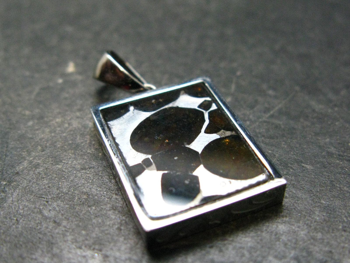 Brahin Meteorite Slice With Olivine Pallasite Pendant from Belarus - 1.1" - 2.95 Grams
