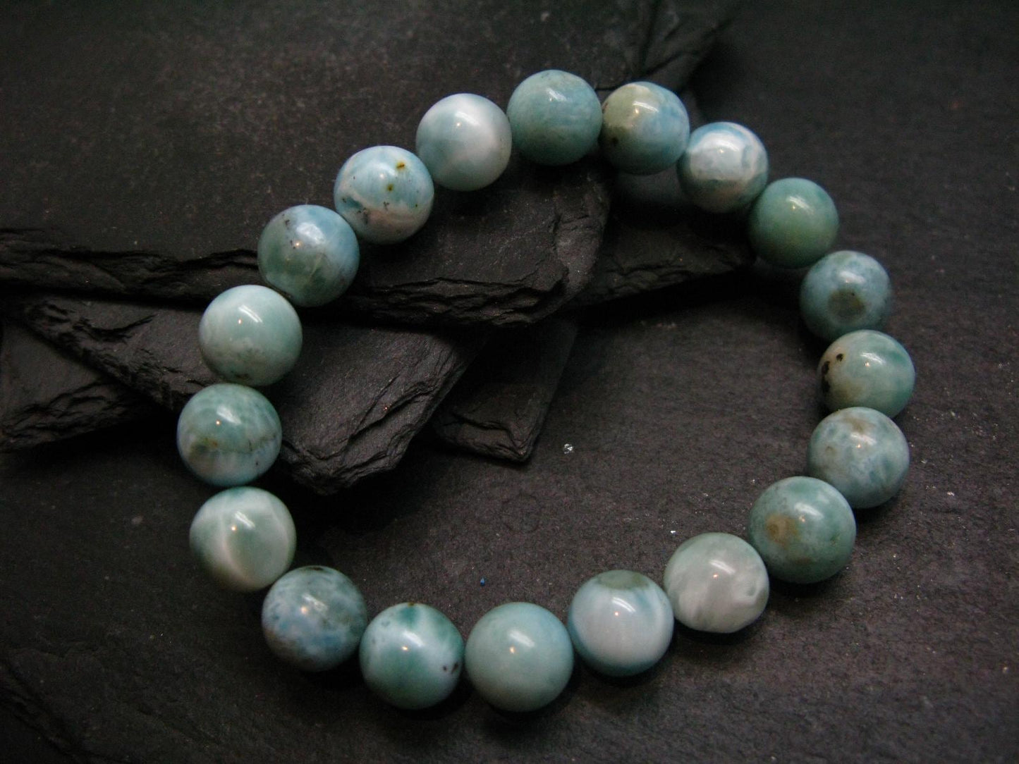 Larimar Genuine Bracelet ~ 7 Inches ~ 10mm Round Beads