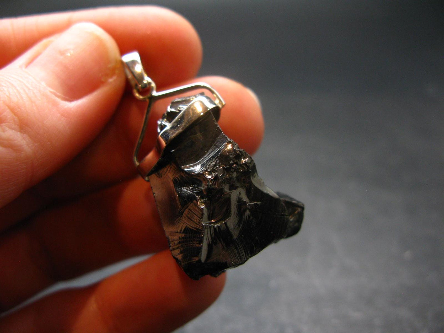 Unpolished Elite Shungite Silver Pendant from Russia - 1.5" - 5.76 Grams