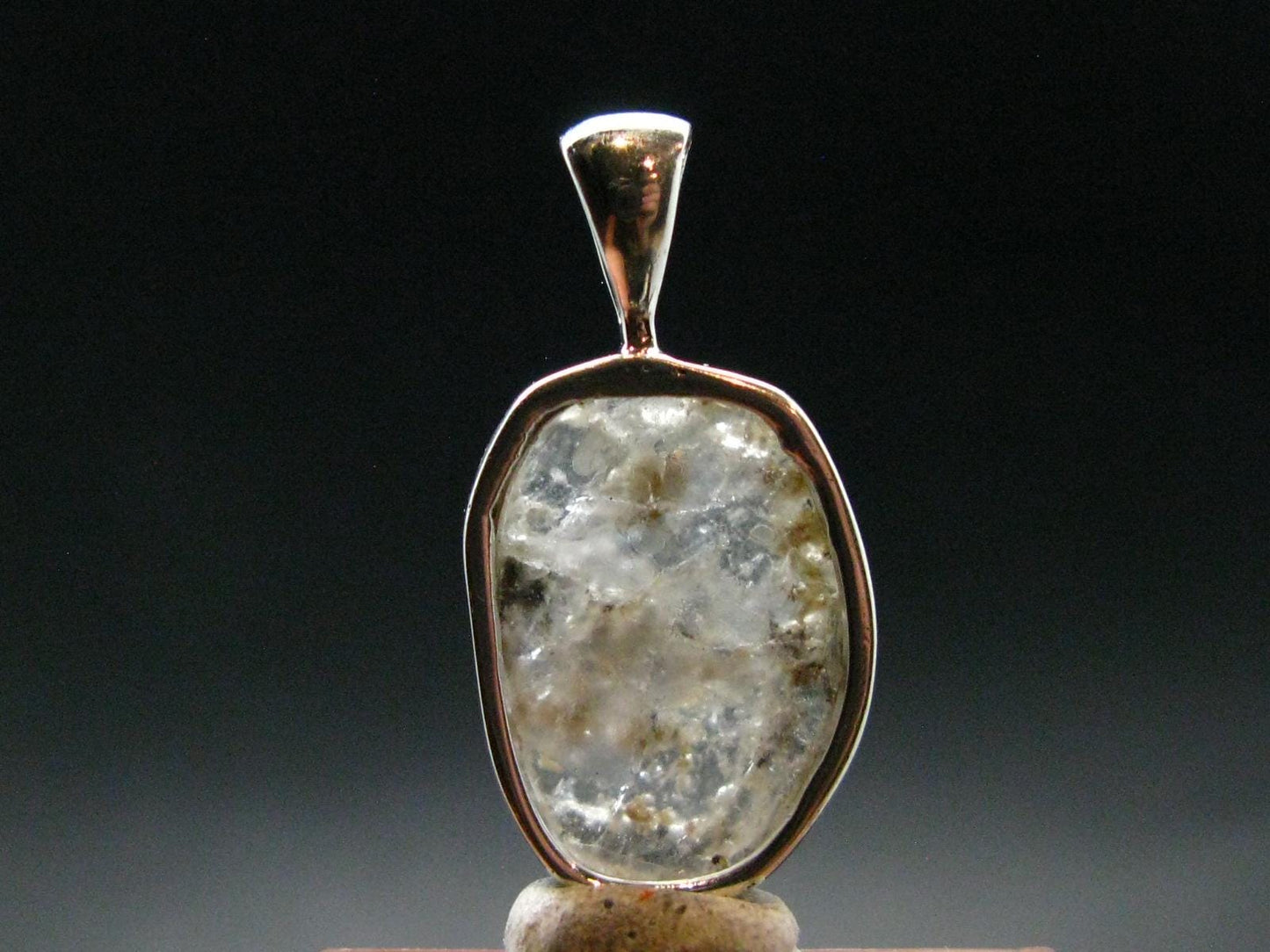 Gray Herderite Silver Pendant from Africa - 1.1" - 2.73 Grams