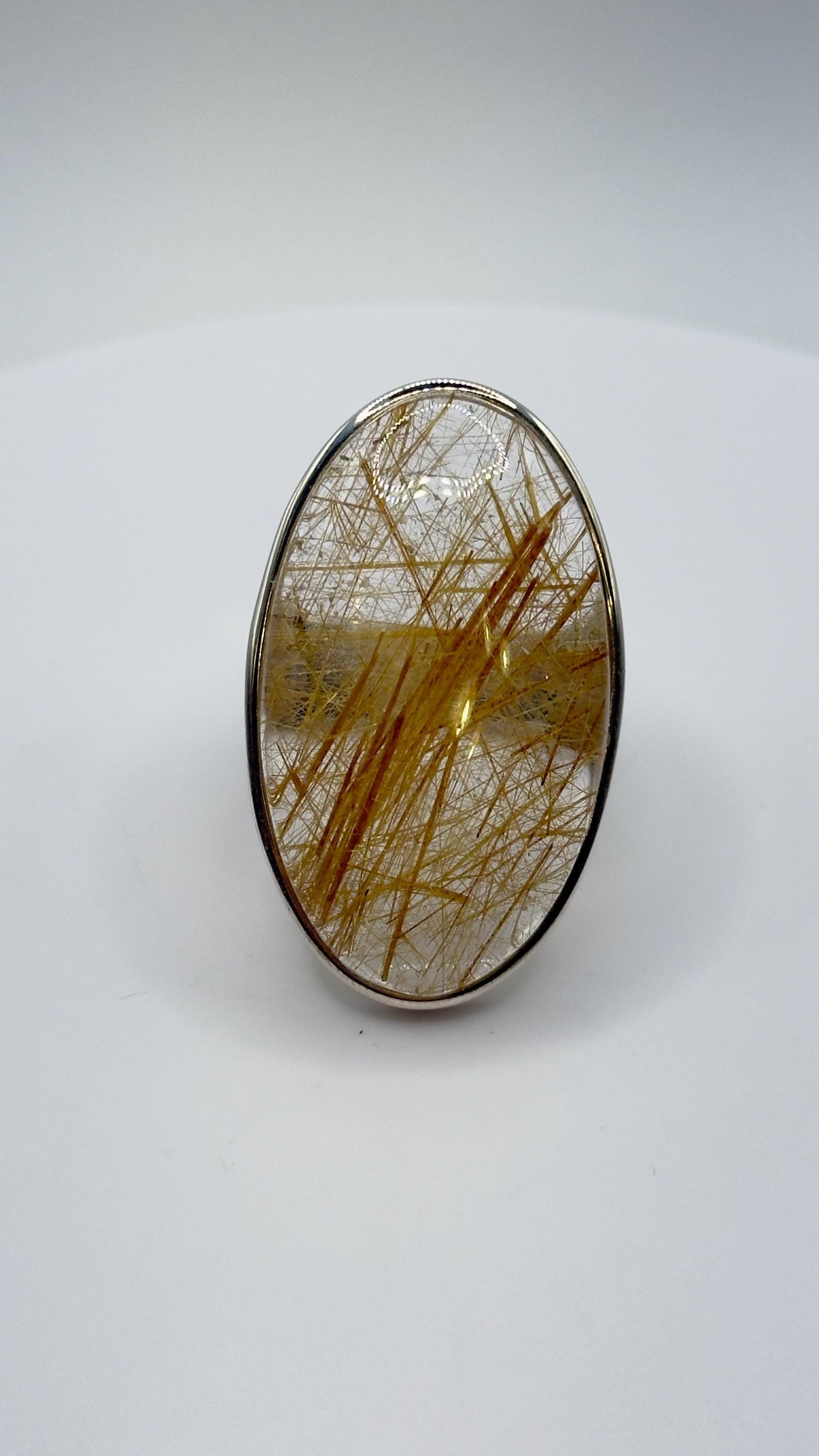 Golden Rutilated Quartz Ring – Natural Rutile Crystal Statement Jewelry - Size 8