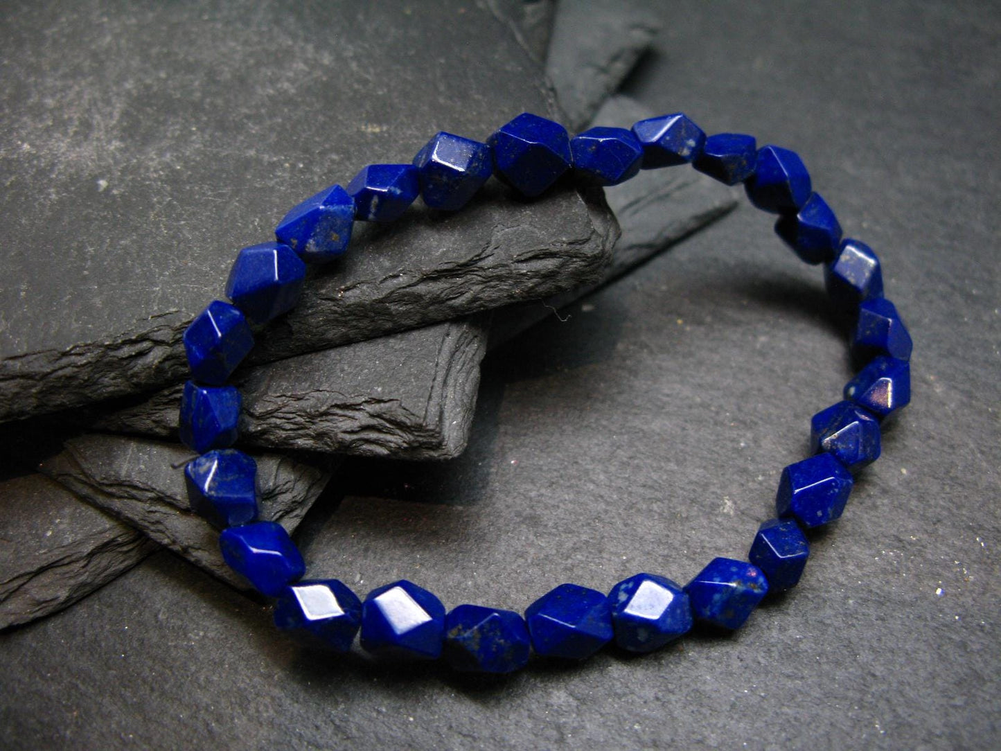 Lapis Lazuli Lazurite Genuine Bracelet ~ 7 Inches ~ 7mm Round Facetted Beads