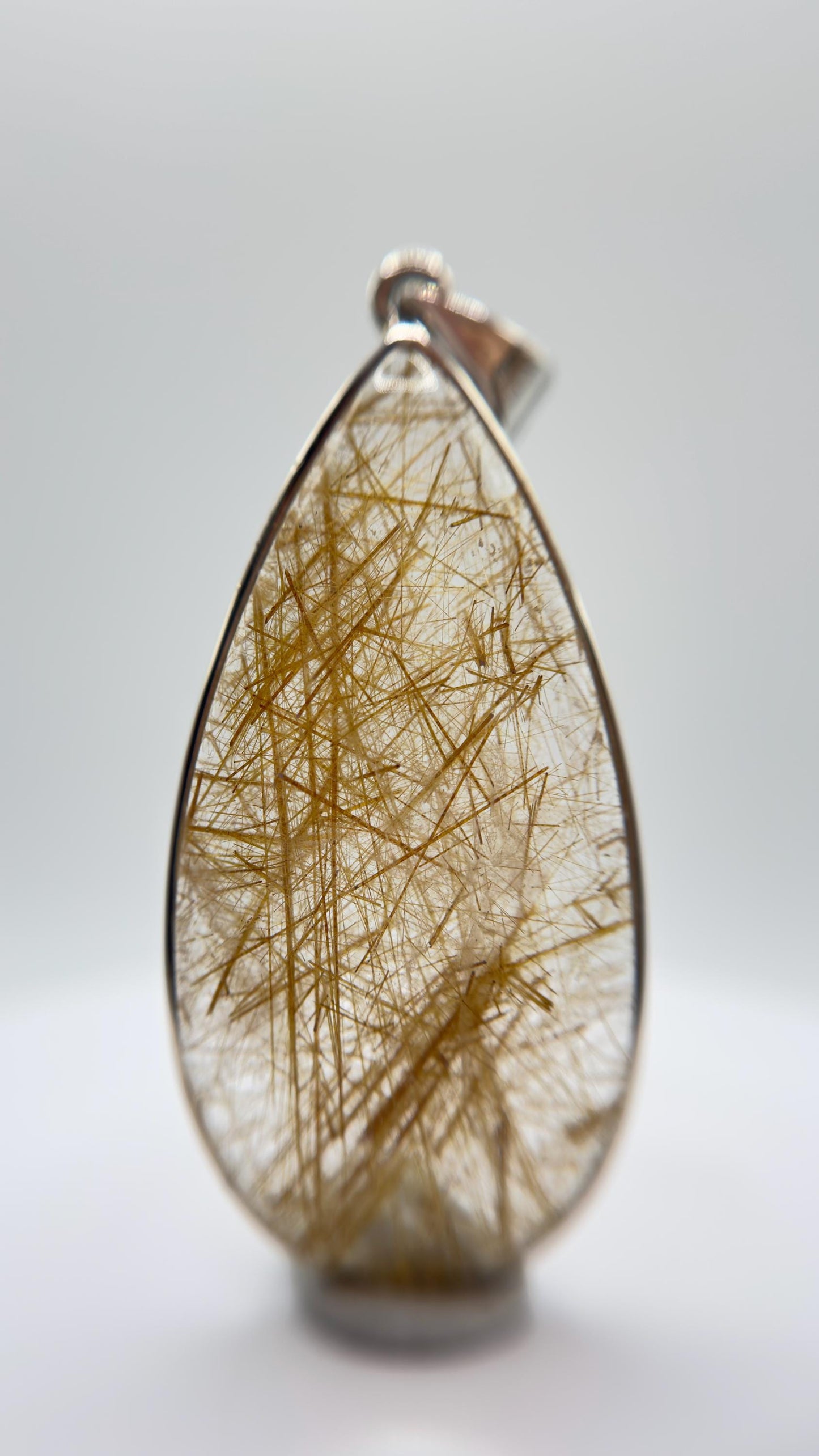 Golden Needle Quartz Teardrop Pendant – Natural Crystal Sterling Silver Jewelry