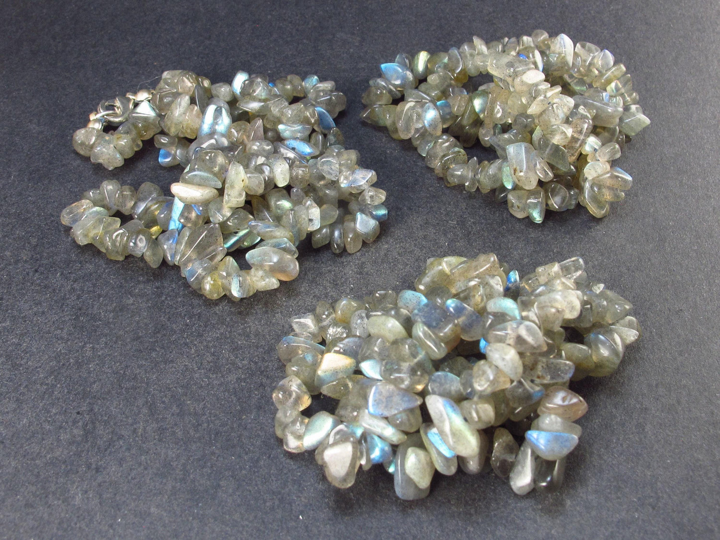 Lot of 3 Labradorite Tumbled Beads Necklaces From Madagascar - 18"