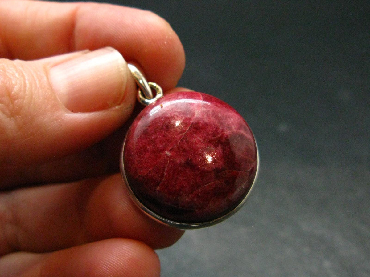 Thulite Silver Plated Pendant From Norway - 1.2" - 7.0 Grams
