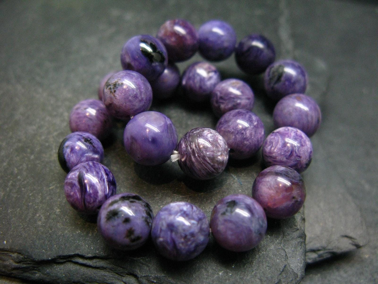 Charoite Genuine Bracelet ~ 7 Inches ~ 8mm Round Beads