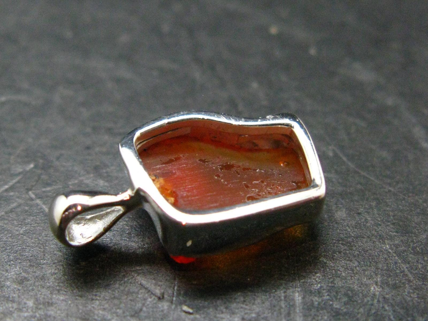 Raw Fire Opal Sterling Silver Pendant From Mexico - 0.7" - 1.27 Grams