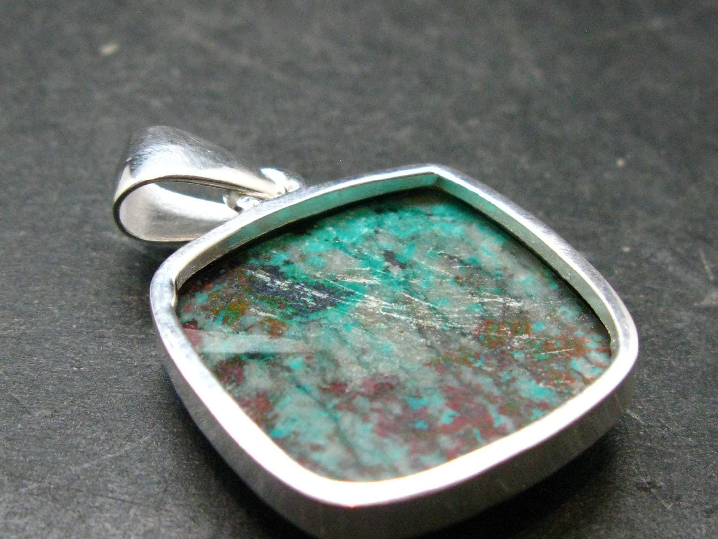 Crimson Cuprite w/ Chrysocola Silver Plated Pendant from Mexico - 1.4" - 7.07 Grams