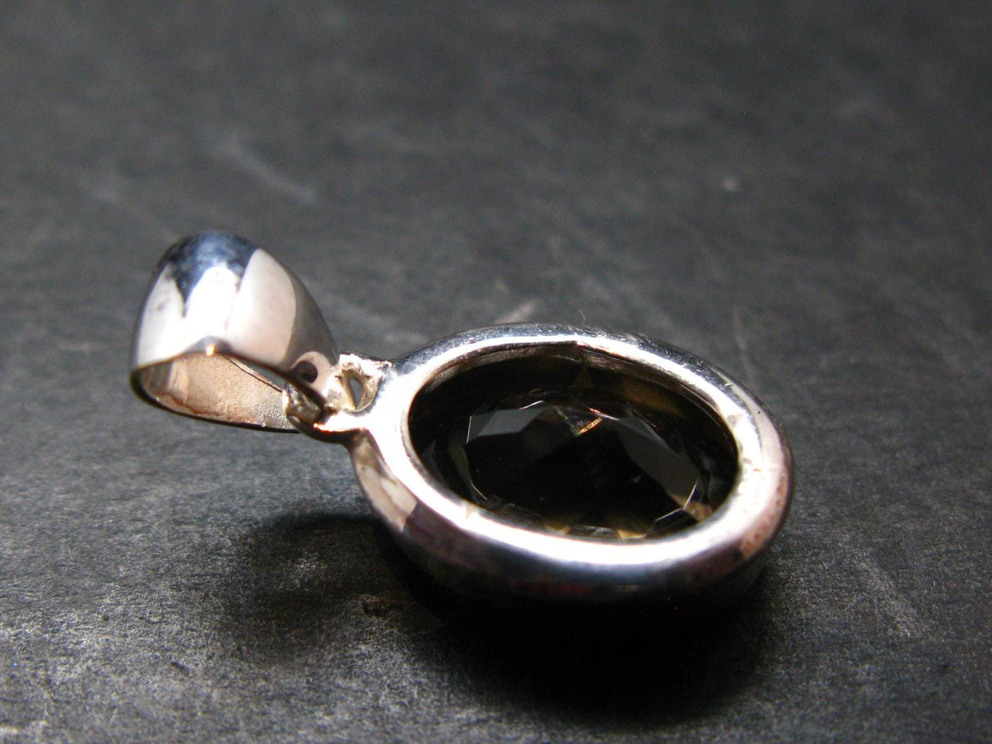 Smoky Quartz Crystal Facetted Silver Pendant From China - 0.9" - 3.29 Grams