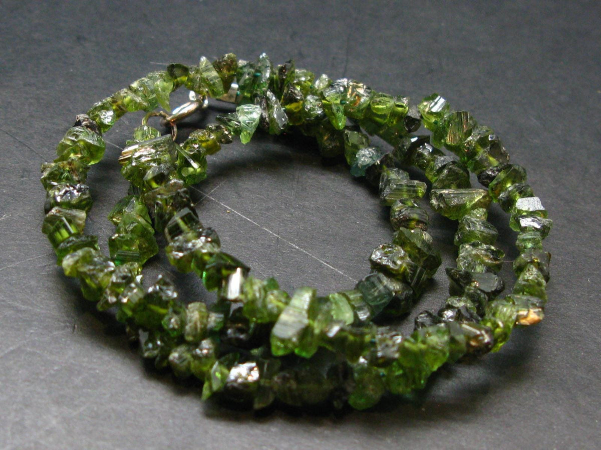 Lightweight Tumbled Green Tourmaline Beads Necklace from Brazil - 19" - 18.05 Grams