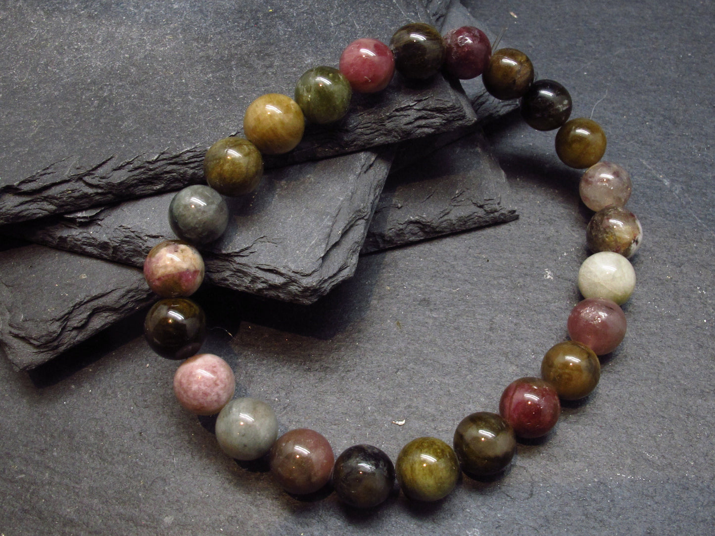 Watermelon Bicolor Tourmaline Genuine Bracelet ~ 7 Inches ~ 8mm Round Beads