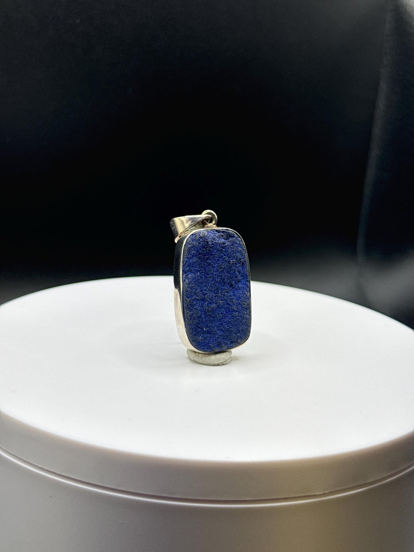 Raw Azurite Silver Amulet | Deep Blue Crystal