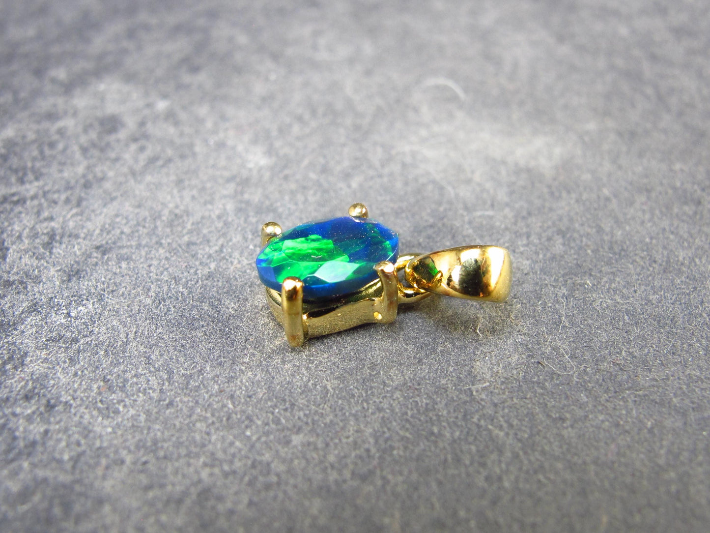 Rare Black Opal Gold Plated Silver Pendant from Australia 0.6" - 0.93 Grams