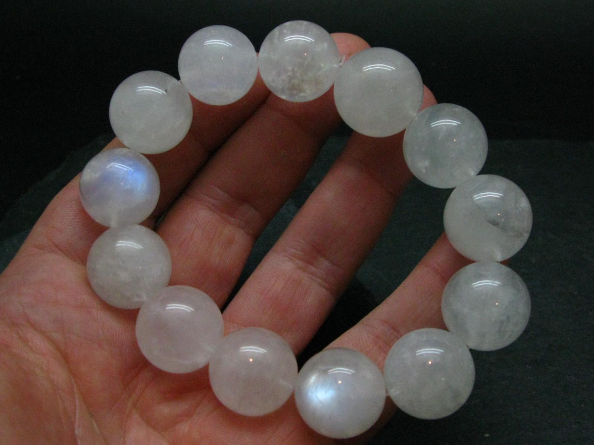 Moonstone Genuine Bracelet ~ 7.5 Inches ~ 20mm Round Beads
