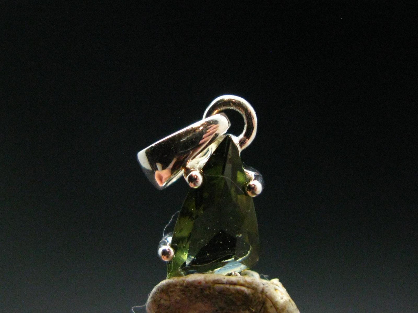 Moldavite Tektite Facetted Silver Pendant from Czech Republic - 0.7" - 1.0 Grams