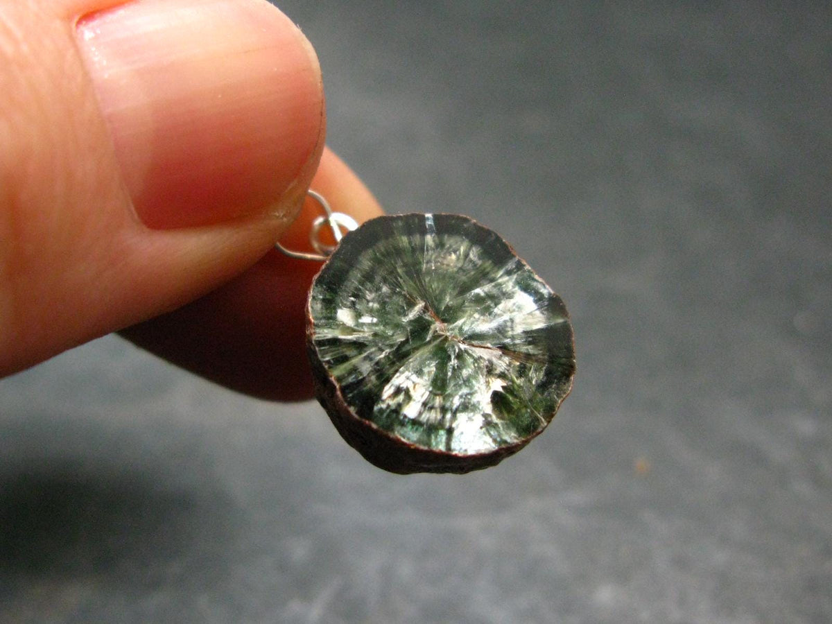 Nice Polished Seraphinite Clinochlore Stalactite Silver Pendant From Russia - 0.8" - 2.60 Grams