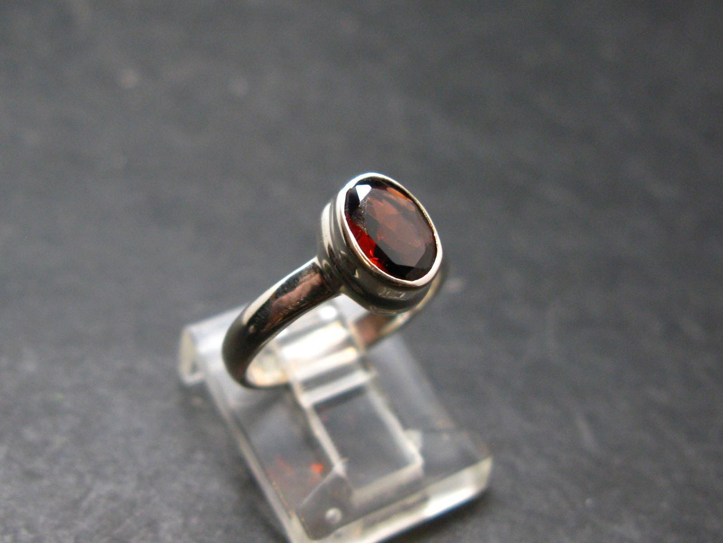 Natural Round Faceted Red Garnet Sterling Silver Ring - Size 5 - 2.55 Grams