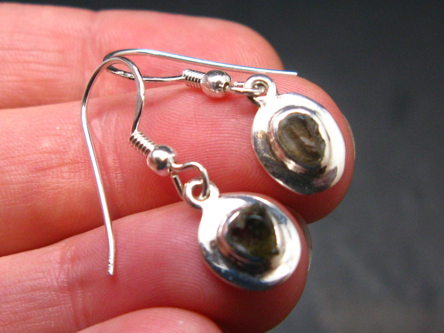 Moldavite Tektite Silver Earrings from Czech Republic - 1.90 Grams