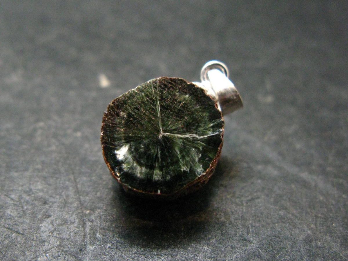 Nice Polished Seraphinite Clinochlore Stalactite Silver Pendant From Russia - 0.8" - 2.10 Grams