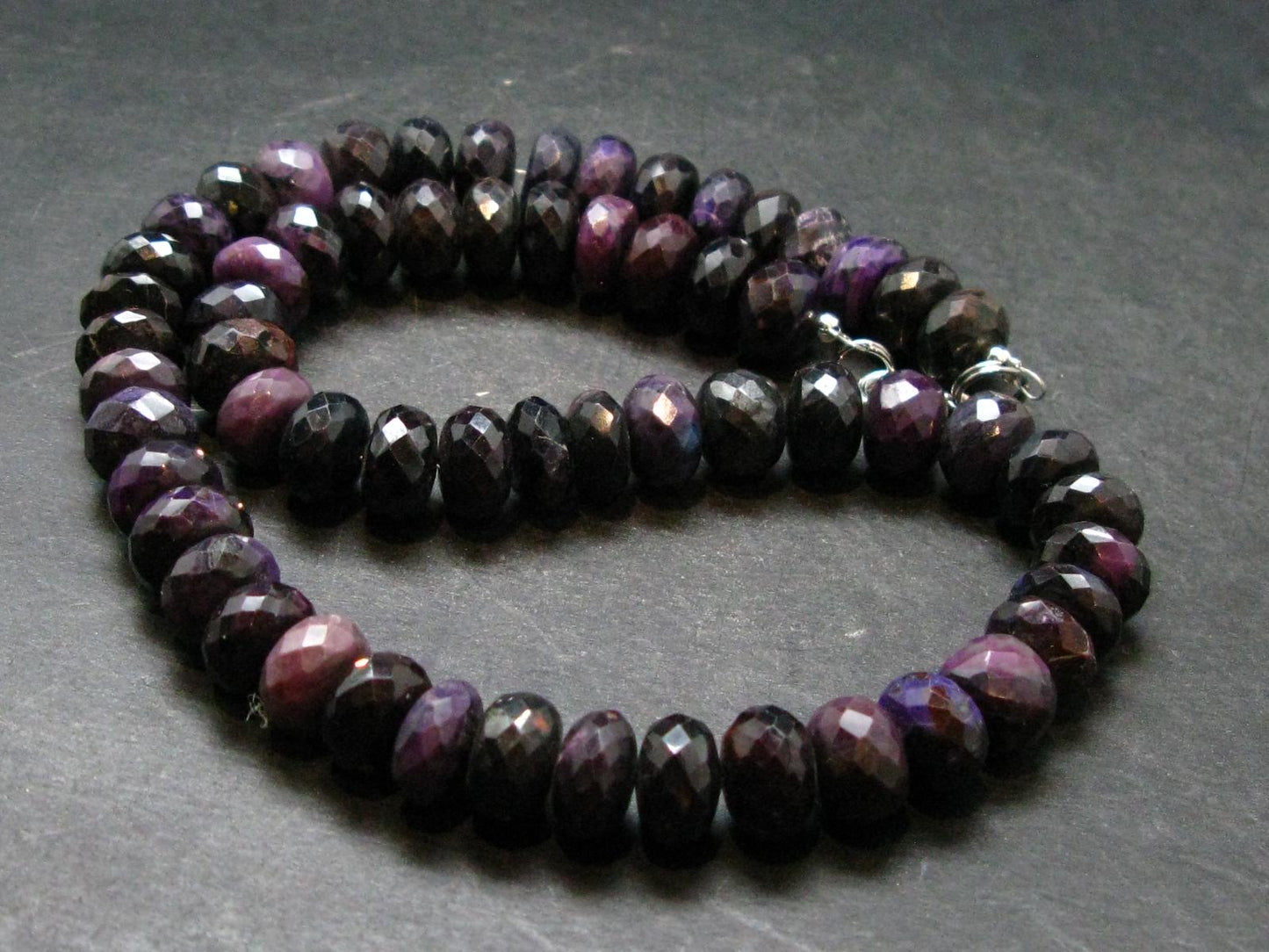 Purple Sugilite Rondelle Faceted Beads Necklace From South Africa - 17" - 79.60 Grams