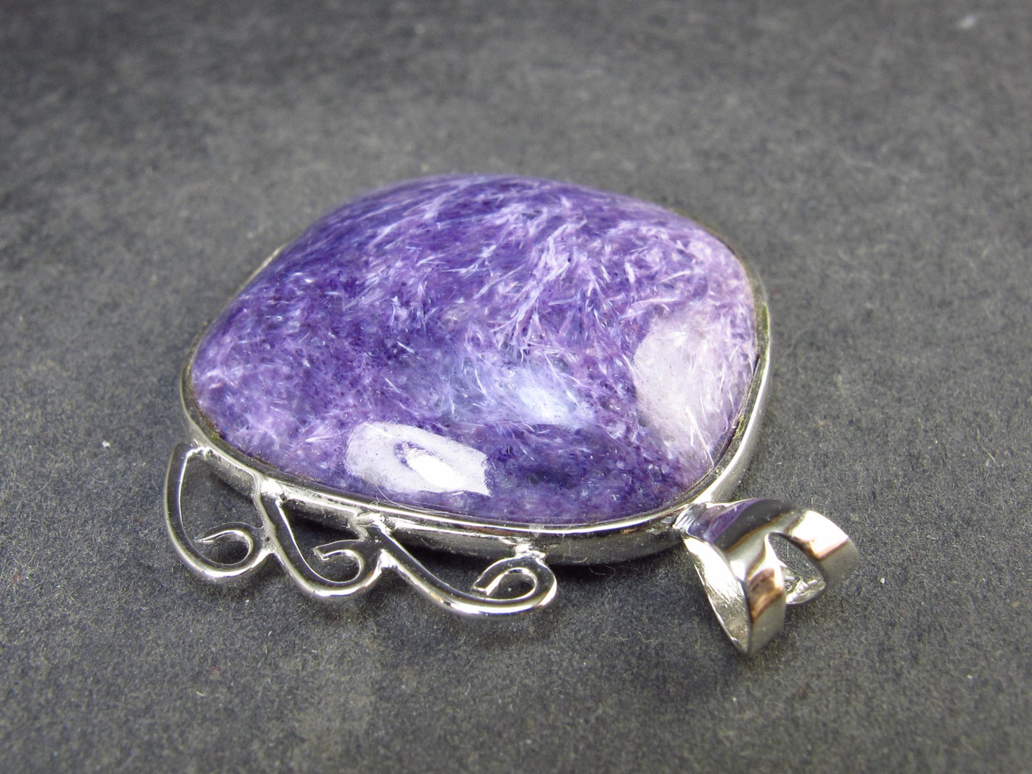 Rare High-Quality Charoite Pendant in SS From Russia - 1.6" - 12.0 Grams