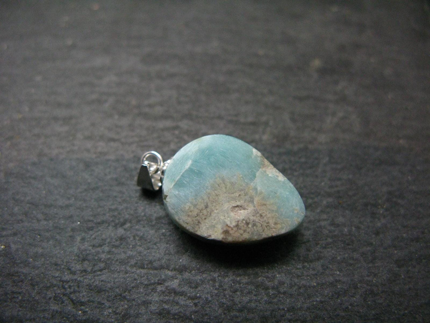Rare Blue Larimar Pectolite Silver Pendant From Dominican Republic - 0.9"