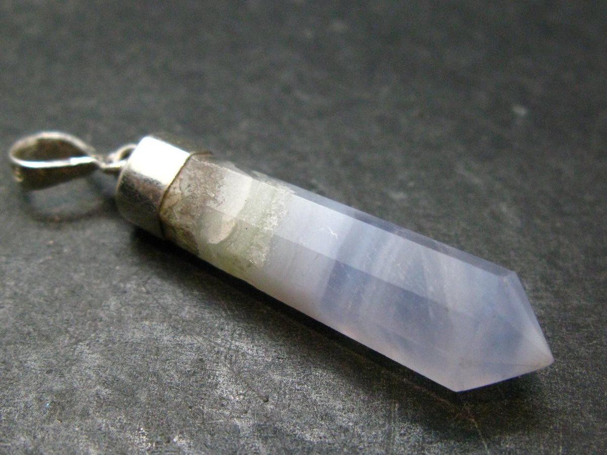 Blue Lace Agate 925 Silver Pendant from Namibia - 1.8" - 4.32 Grams