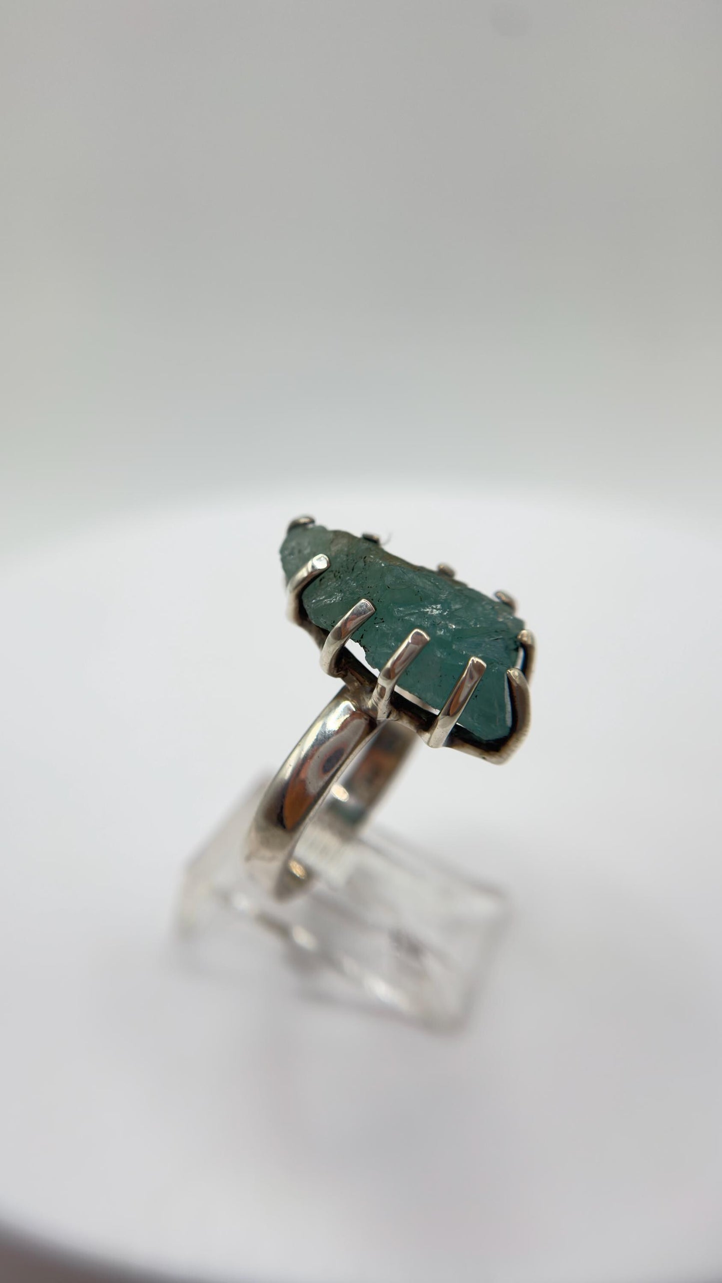 Grandidierite Ring Raw Blue Green Gemstone Silver Ring Natural Crystal Statement Jewelry Gift