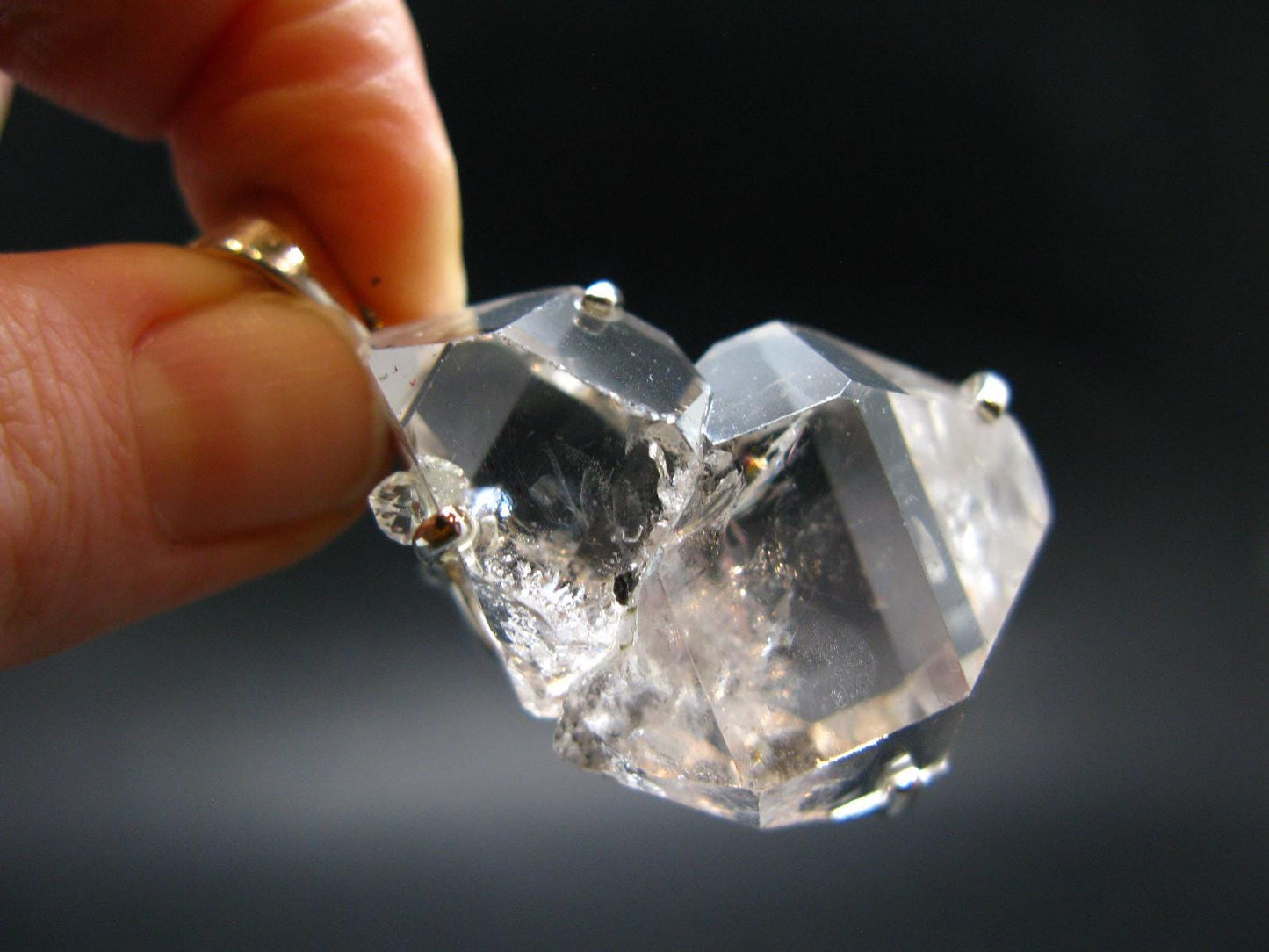 Fine Natural Herkimer Diamond Silver Pendant From New York - 1.8" - 25.40 Grams
