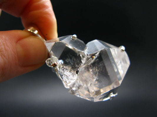 Fine Natural Herkimer Diamond Silver Pendant From New York - 1.8" - 25.40 Grams