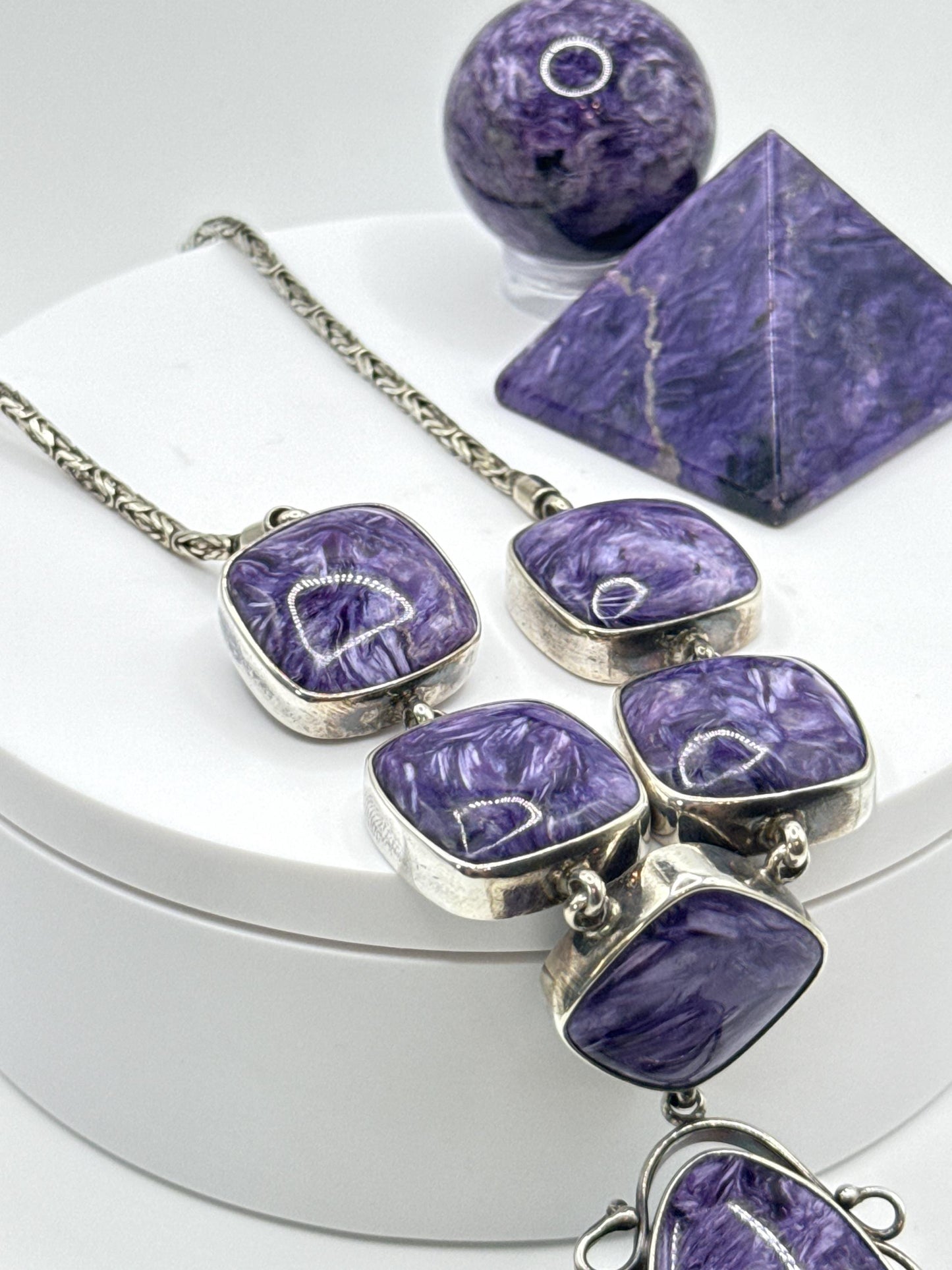 Charoite & Sterling Silver Statement Necklace - 72.87 Grams