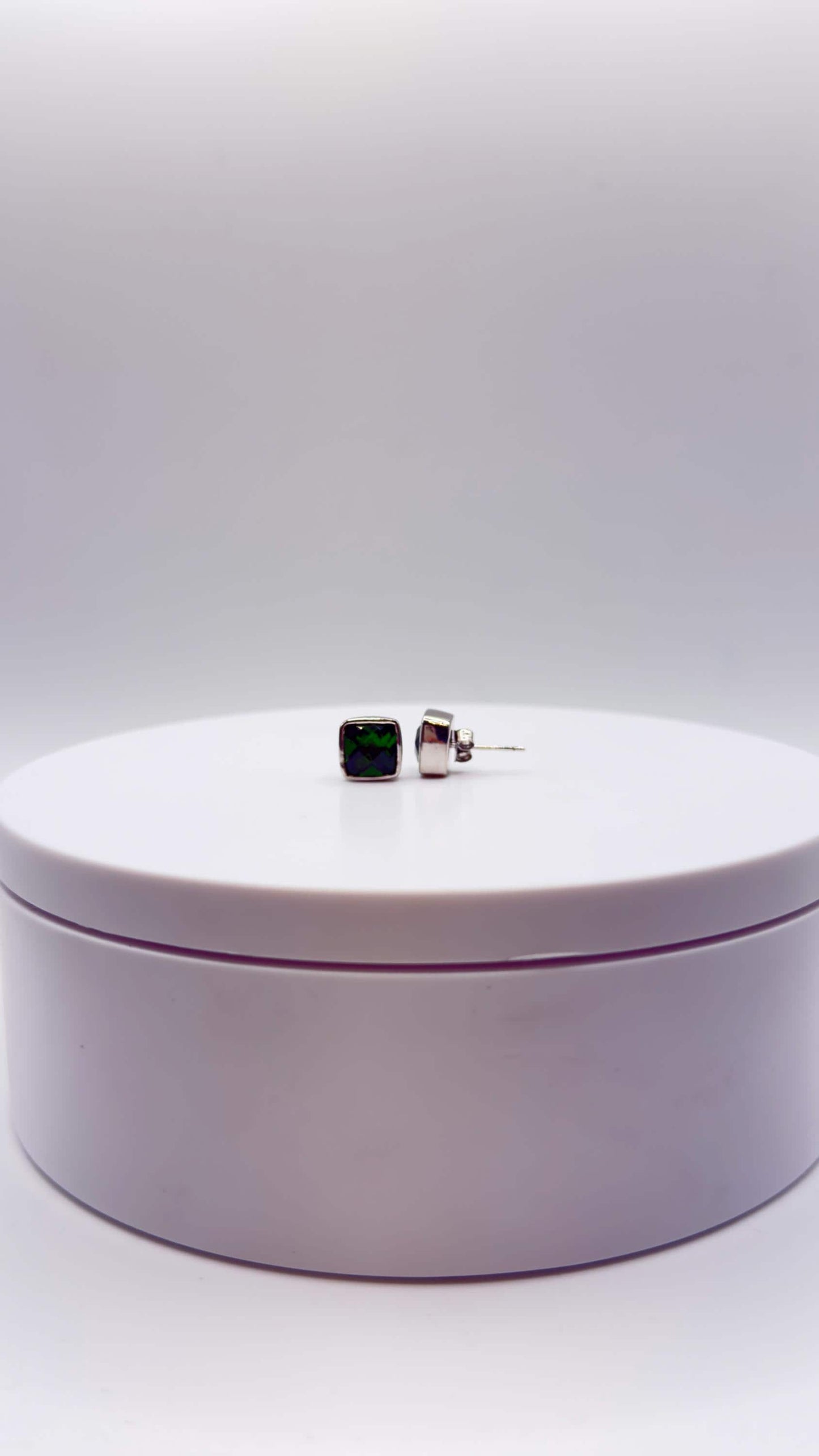 Green Helenite Stud Earrings – Square Cushion Cut Sterling Silver Studs