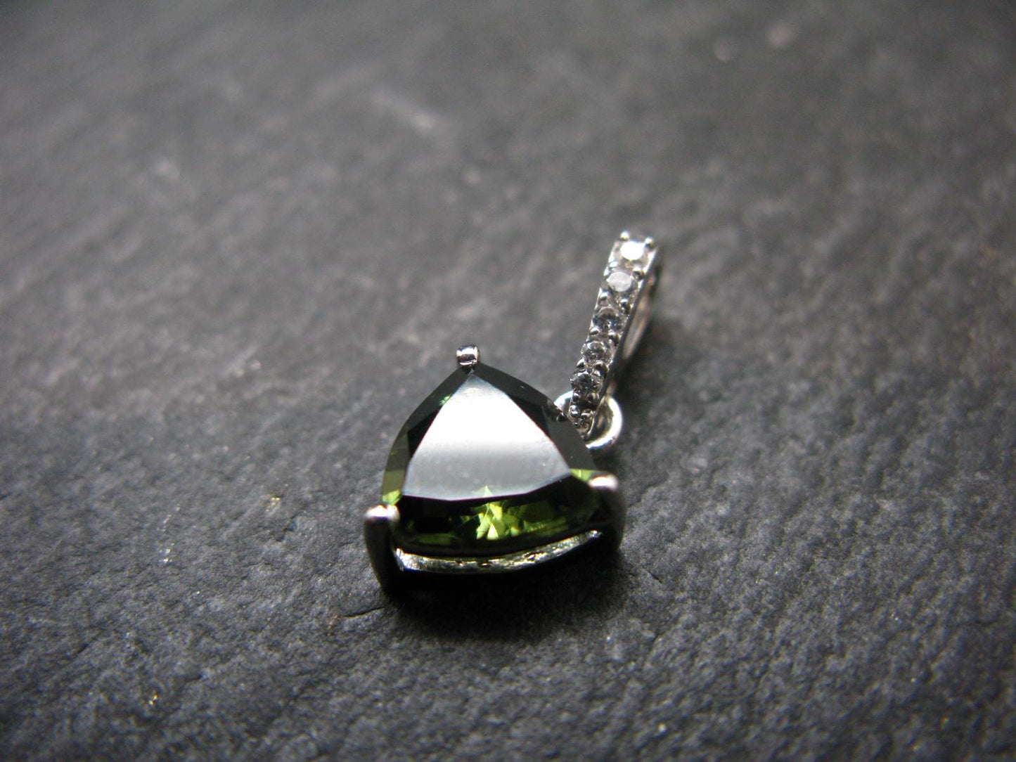 Moldavite Tektite Silver Pendant from Czech Republic - 0.7" - 1.0 Grams