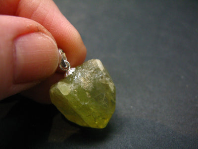 Rare Gemmy Yellowish-Green Brazilianite Terminated Crystal Silver Pendant From Brazil - 0.9" - 5.50 Grams