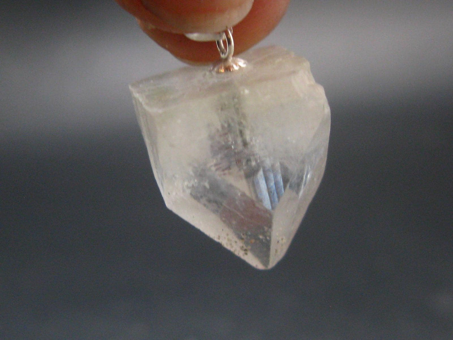 Clear Apophylite Apophyllite Crystal Silver Pendant From India - 1.0" - 6.5 Grams