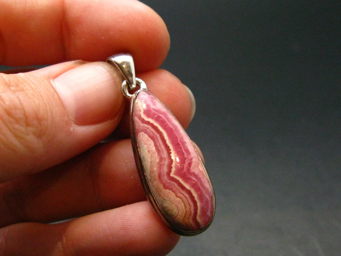 Rhodochrosite Sterling Silver Pendant From Alma Colorado - 1.4" - 6.07 Grams