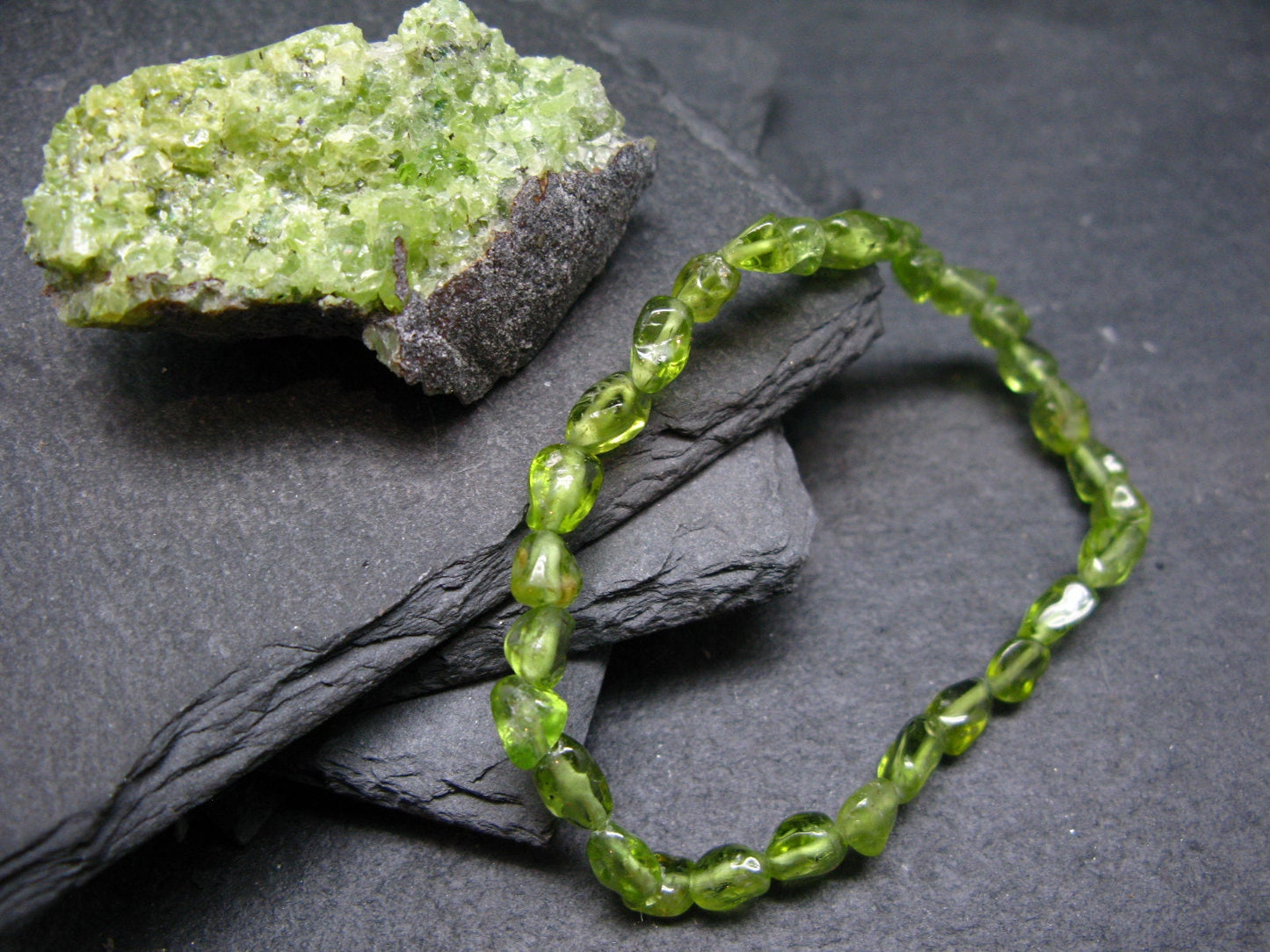 Peridot Genuine Bracelet ~ 7 Inches ~ 7mm Tumbled Beads