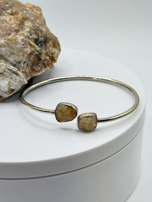 Raw Herderite Open Bangle – Natural Crystal Sterling Silver Cuff Bracelet - Weight 4.70 g
