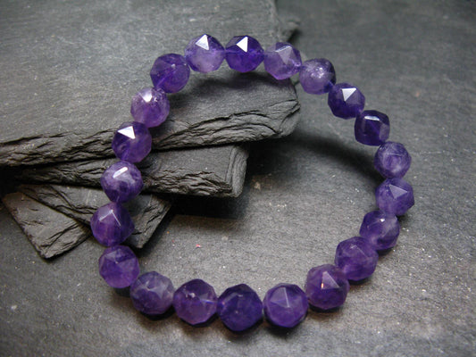Amethyst Genuine Bracelet ~ 7 Inches ~ 9mm Facetted Beads