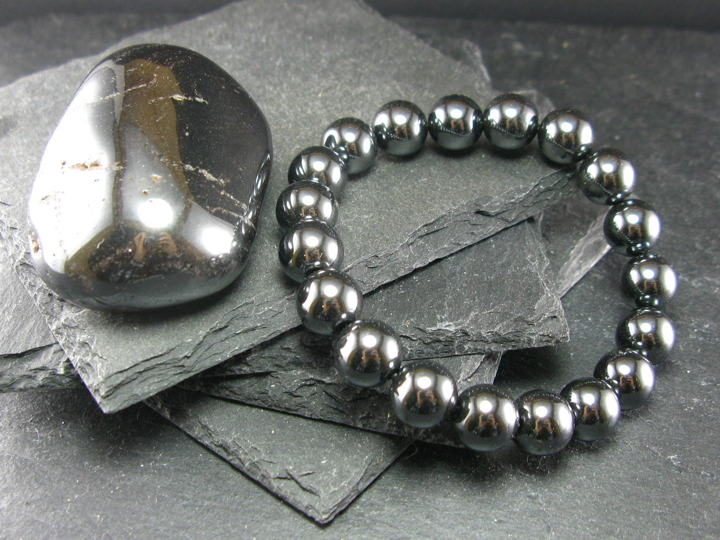 Hematite Genuine Bracelet ~ 7 Inches ~ 10mm Round Beads