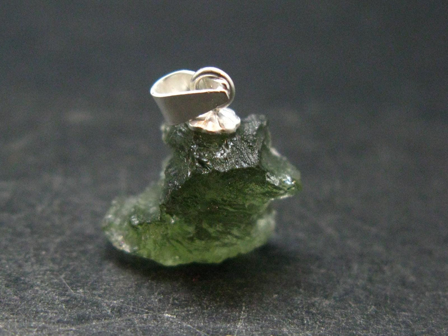 Moldavite Tektite Silver Pendant from Czech Republic - 0.7" - 1.23 Grams
