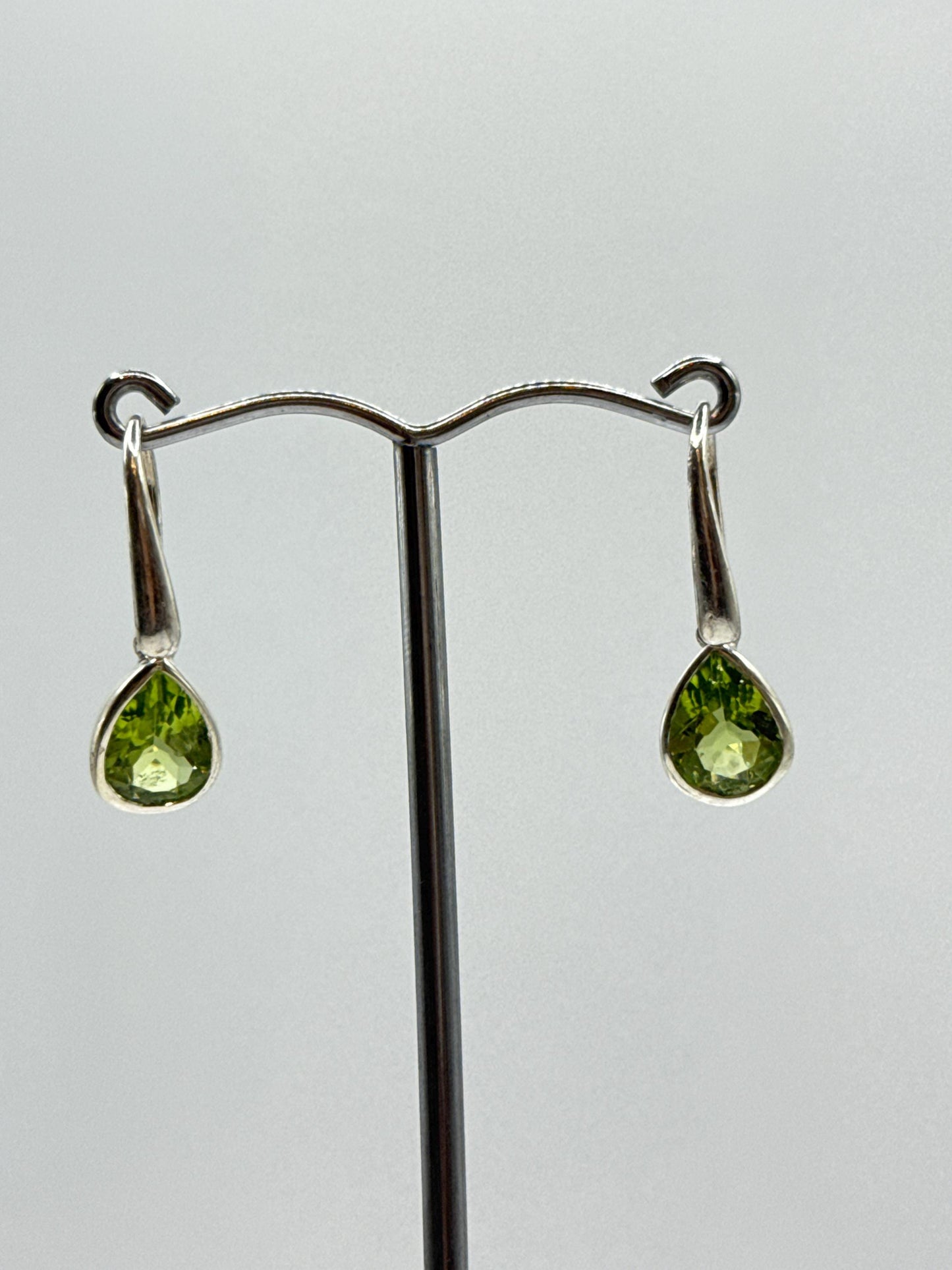 Sterling Silver Peridot Teardrop Dangle Earrings | August Birthstone