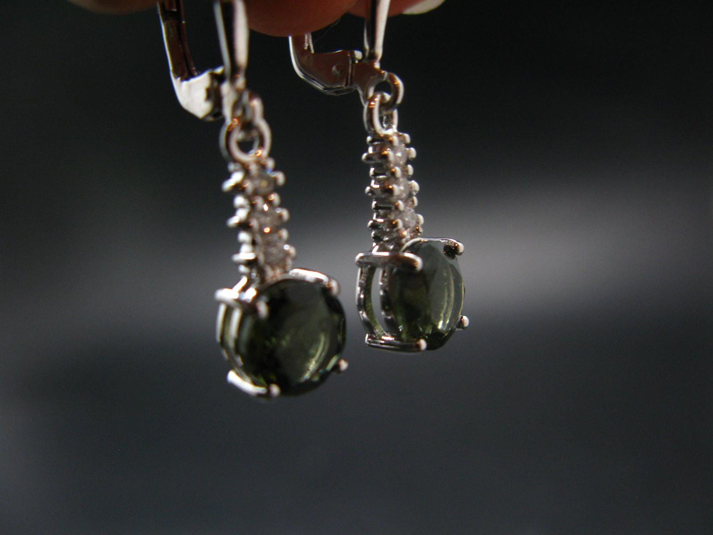 Moldavite Tektite Silver Earrings from Czech Republic - 2.76 Grams