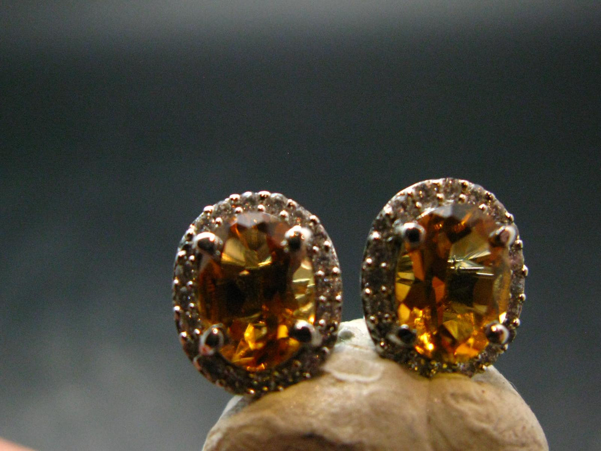 Stone of Success!! Natural Faceted Golden Yellow Citrine Sterling Silver Stud Earrings - 2.90 Grams