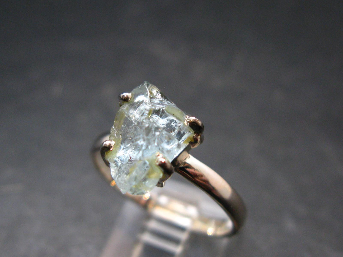 Raw Aquamarine Gem Sterling Silver Ring From Brazil - Size 9 - 3.10 Grams