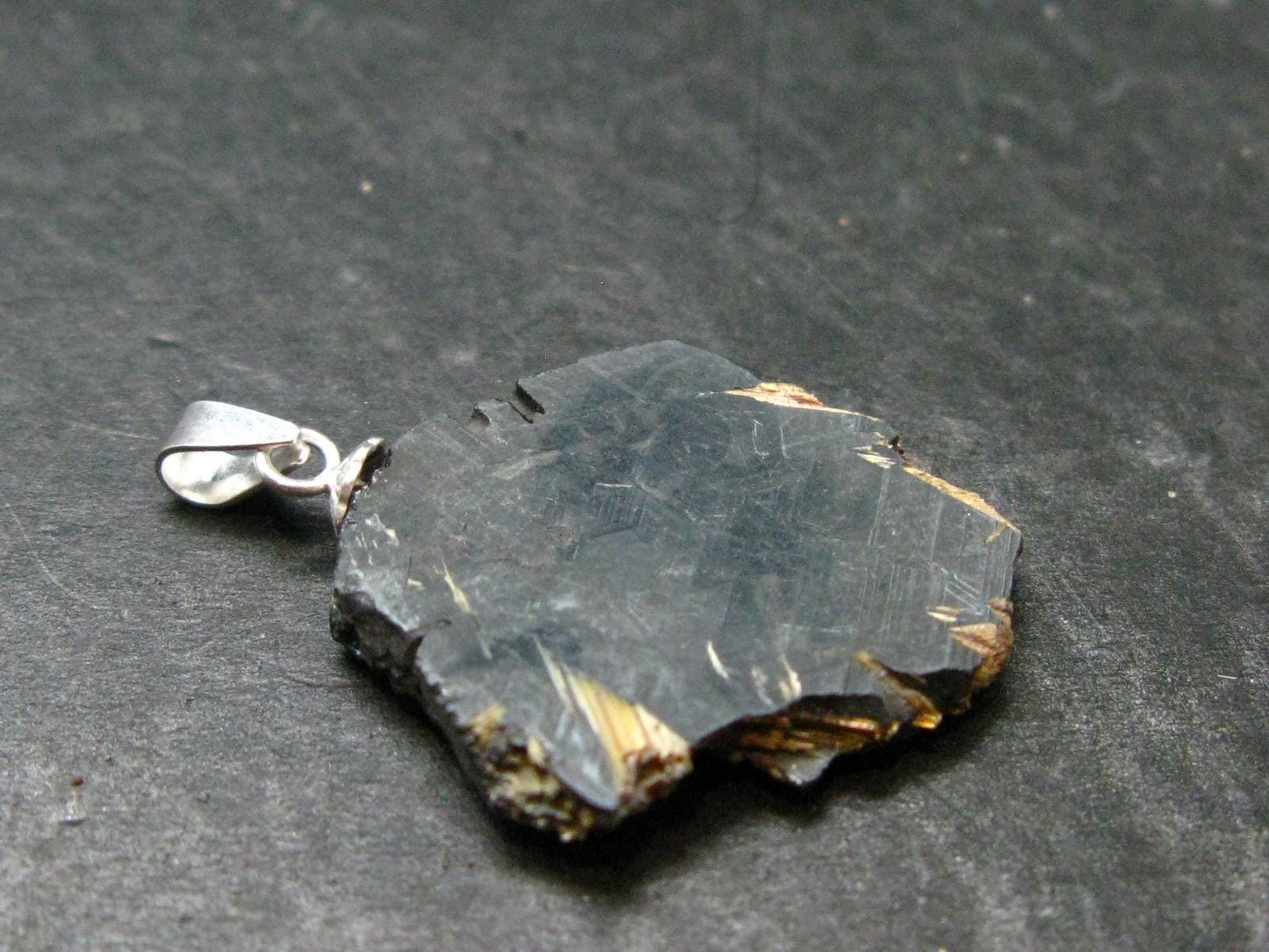 Large Hematite and Rutile Silver Pendant from Brazil - 1.2" - 4.62 Grams