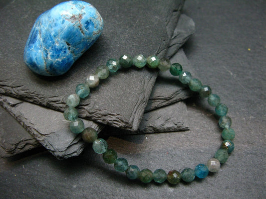 Neon Blue Apatite Genuine Bracelet ~ 7 Inches ~ 6mm Round Facetted Beads