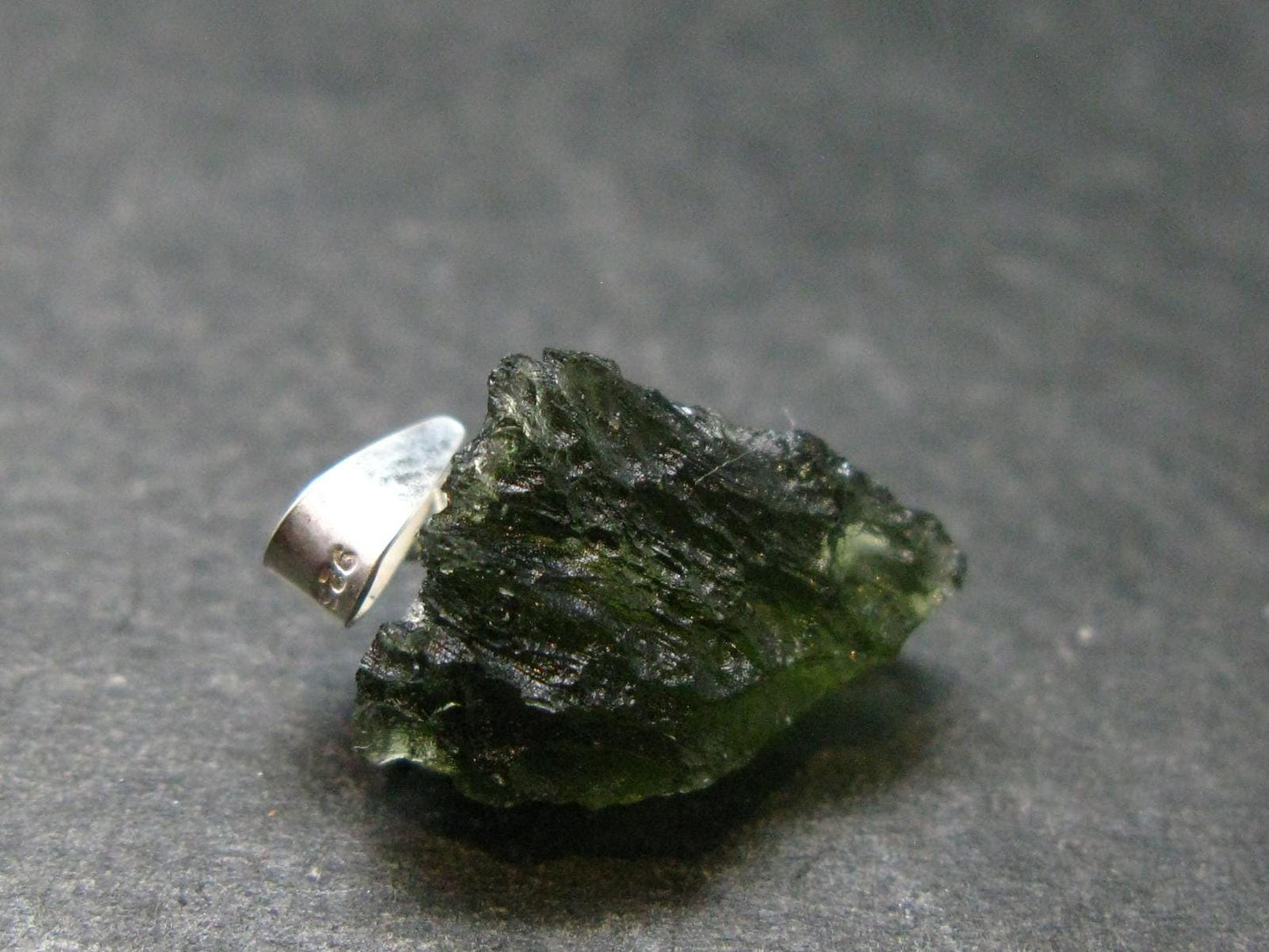 Moldavite Tektite Silver Pendant from Czech Republic - 0.7" - 1.17 Grams