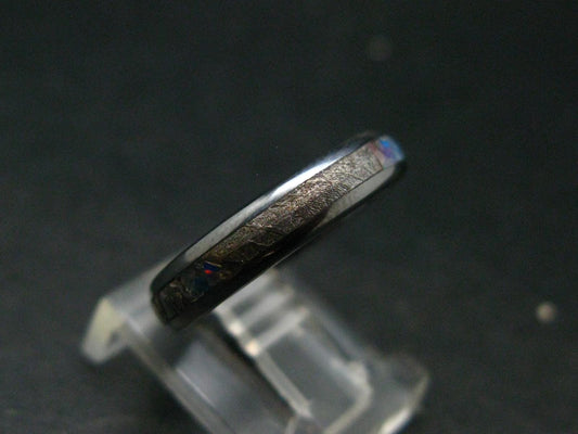 Muonionalusta Meteorite & Opal Steel Ring - 4.54 Grams - Size 6